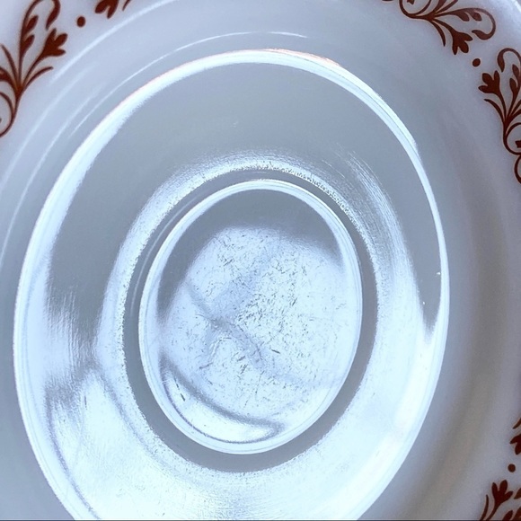 Pyrex Brown Filigree Milk Glass Saucer Plates By Corning  Vintage Made In USA - Picture 8 of 15
